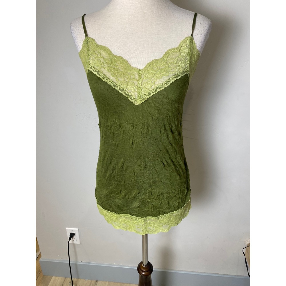 Xhilaration Y2K Green Crinkle Lace Trim Camisole Top Small Lime Green Accents